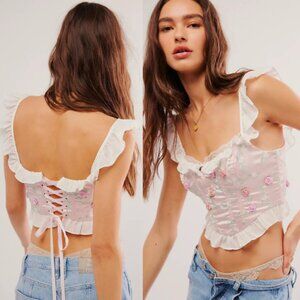 New! For Love And Lemons Kimora Pink Floral Crop Top 1220